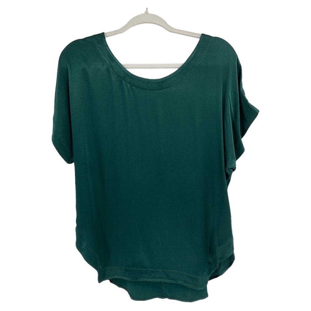 NWT Heather by Bordeaux Green Short Sleeve V-Back Blouse Top Size Sm…